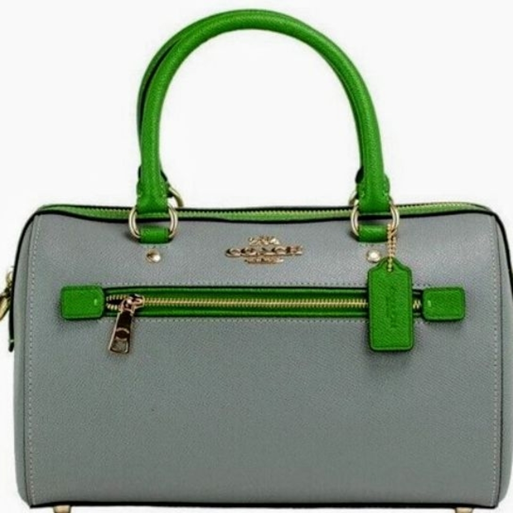 Coach Rowan Satchel in Gray with Green Accents